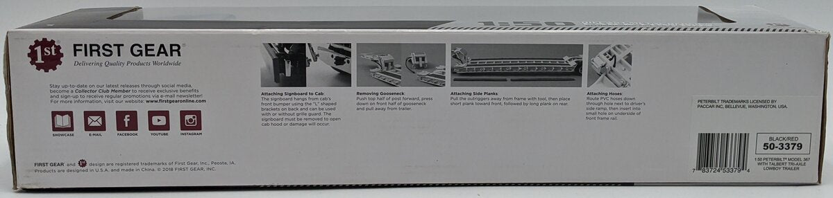 First Gear 50-3379 1:50 Peterbilt Model 367 With Tri-Axle Lowboy Trailer Black NIB
