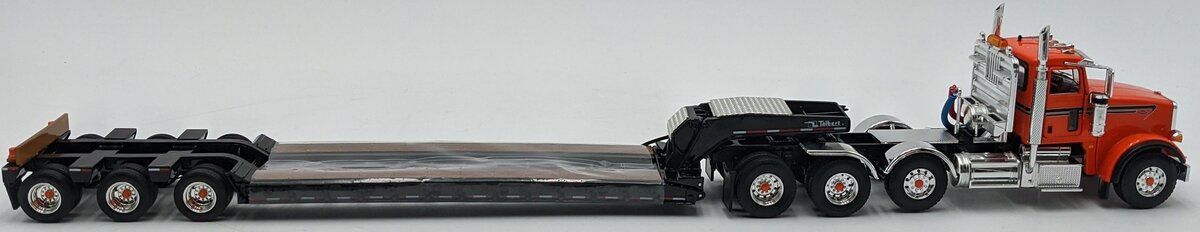 First Gear 50-3356 1:50 Peterbilt Model 367 with Tri-Axle Lowboy Trailer Orange NIB
