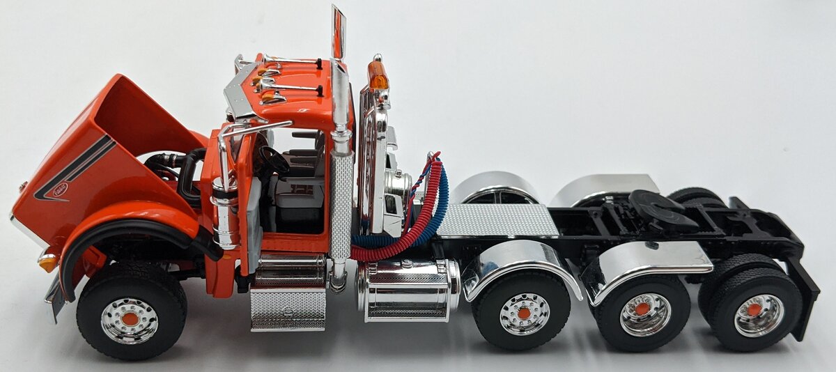 First Gear 50-3356 1:50 Peterbilt Model 367 with Tri-Axle Lowboy Trailer Orange NIB