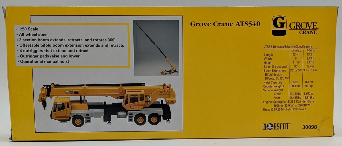 Norscot 30098 1:50 Die Cast Yellow & Silver Grove Crane ATS540 NIB