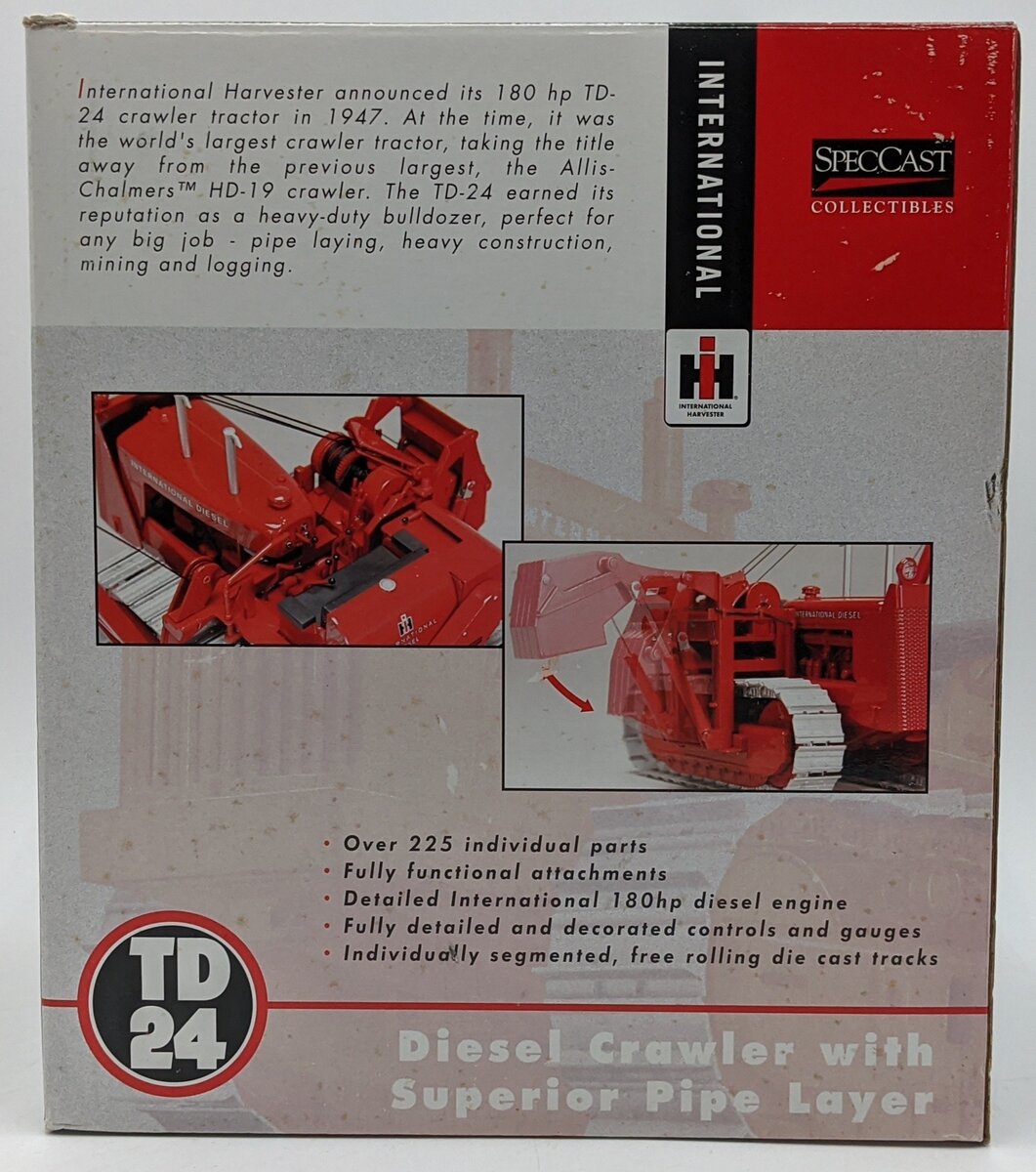 SpecCast ZJD-1534 1:25 Diecast Intl. Harvester TD-24 Crawler W/Pipe Layer NIB