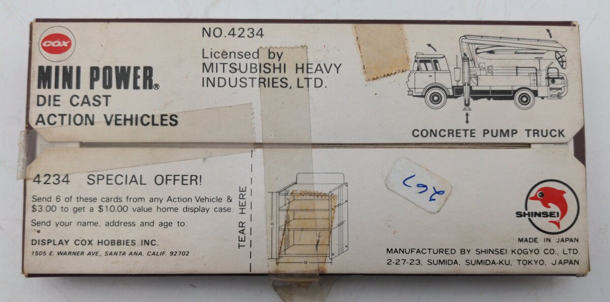 Shinsei 4234 1:60 Scale Diecast GMC Truck Series Concrete Pump Truck (Orange) EX/Box