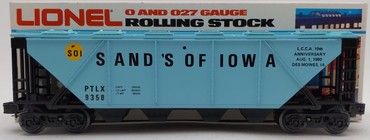 Lionel 6-9358 O Gauge LCCA-1980 Sands Of Iowa Covered Hopper Car VG/Box