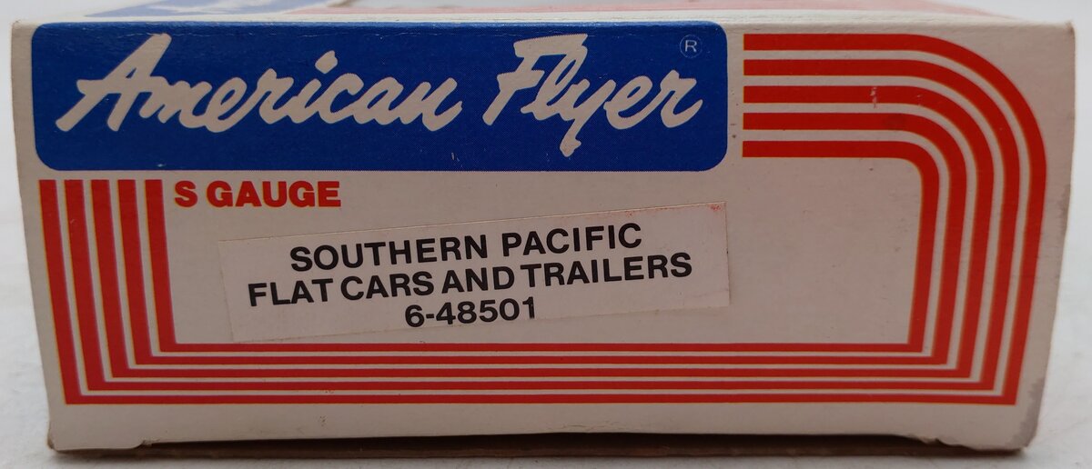 American Flyer 6-48501 S Gauge Southern Pacific Flatcar w/ Trailers VG/Box