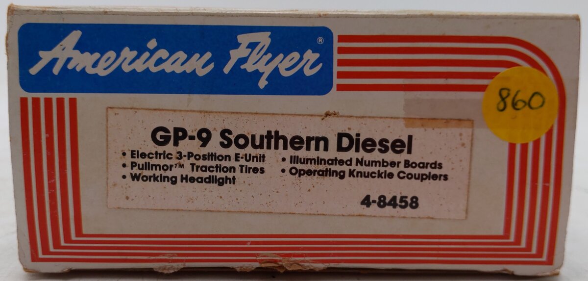 American Flyer 4-8458 S Gauge Southern GP-9 Diesel Locomotive EX/Box