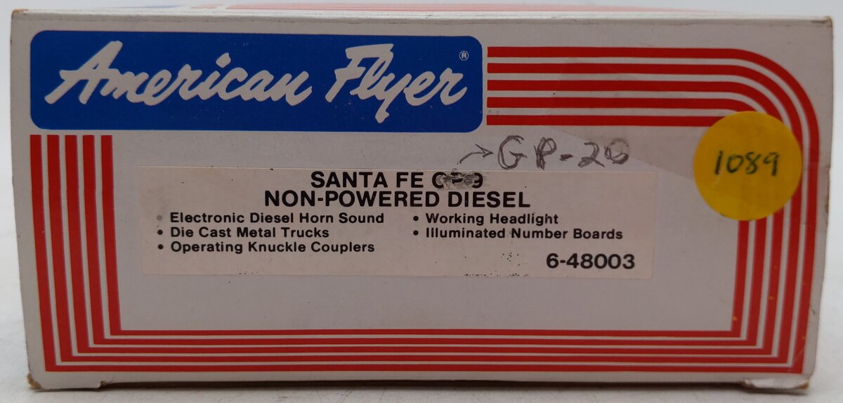 American Flyer 6-48003 S Gauge Santa Fe GP-9 Non-Powered Diesel Locomotive EX/Box
