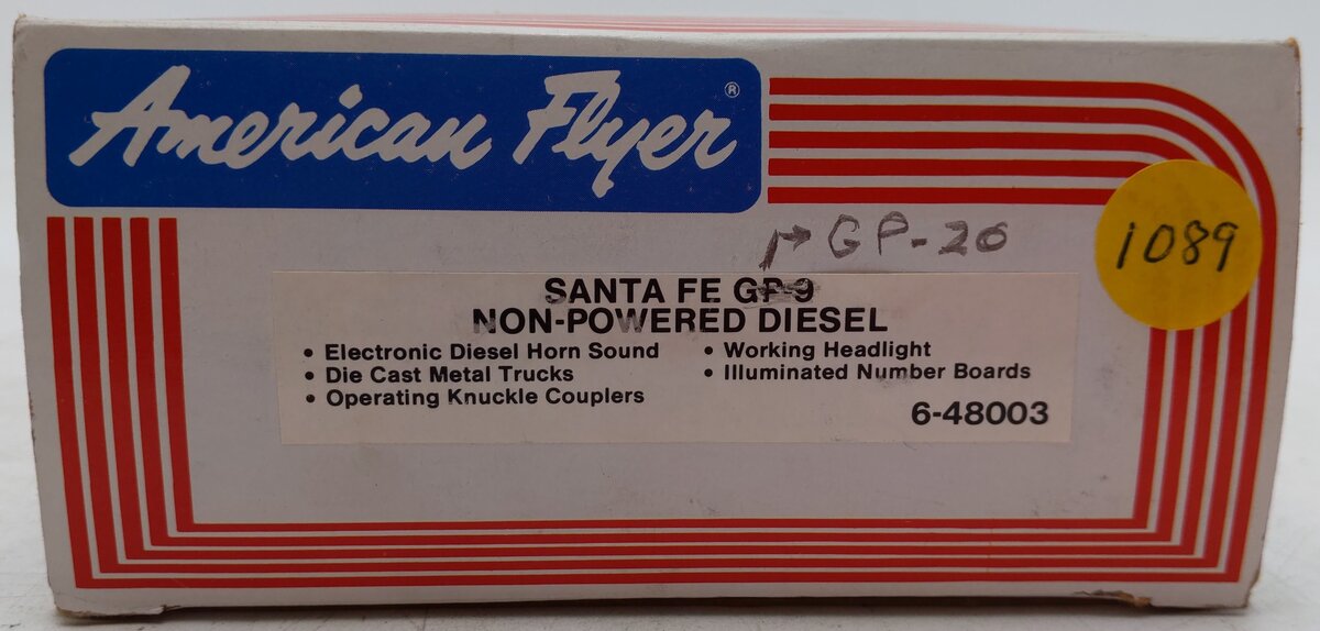 American Flyer 6-48003 S Gauge Santa Fe GP-9 Non-Powered Diesel Locomotive EX/Box
