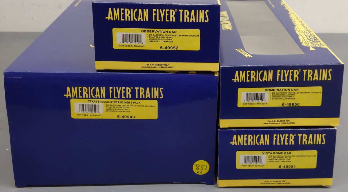 American Flyer 6-49949 S Scale Texas Special Streamliner Passenger (Set of 3) EX/Box