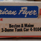American Flyer 4-9104 S Gauge Boston & Maine Three-Dome Tank Car EX/Box