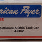 American Flyer 4-9102 S Gauge Baltimore & Ohio Single Dome Tank Car #9102 EX/Box