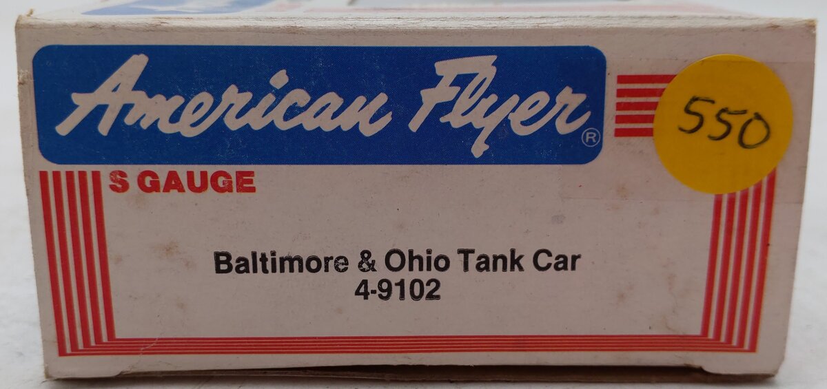 American Flyer 4-9102 S Gauge Baltimore & Ohio Single Dome Tank Car #9102 EX/Box