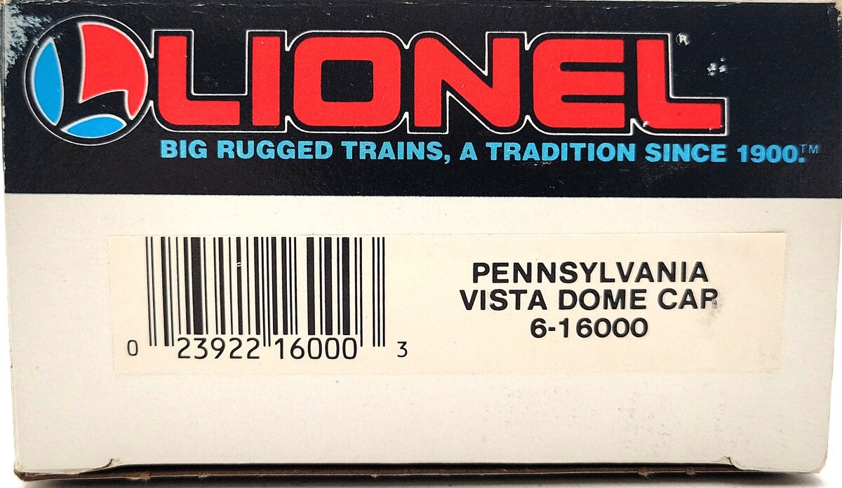 Lionel 6-16000 O Gauge Pennsylvania Tuscan Vista Dome Car #16000 LN/Box