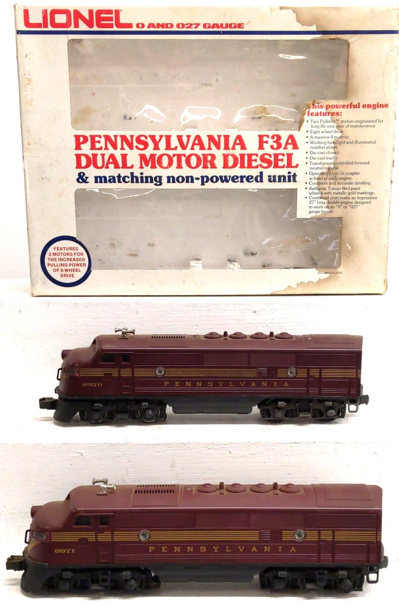Lionel 6-8970 O Gauge Pennsylvania F3 Tuscan AA Diesel Locomotive Set VG/Box
