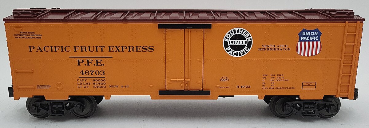 MTH 30-1583A O Gauge Pacific Fruit Express Steel-Sided Refrigerator Car #46703 LN/Box