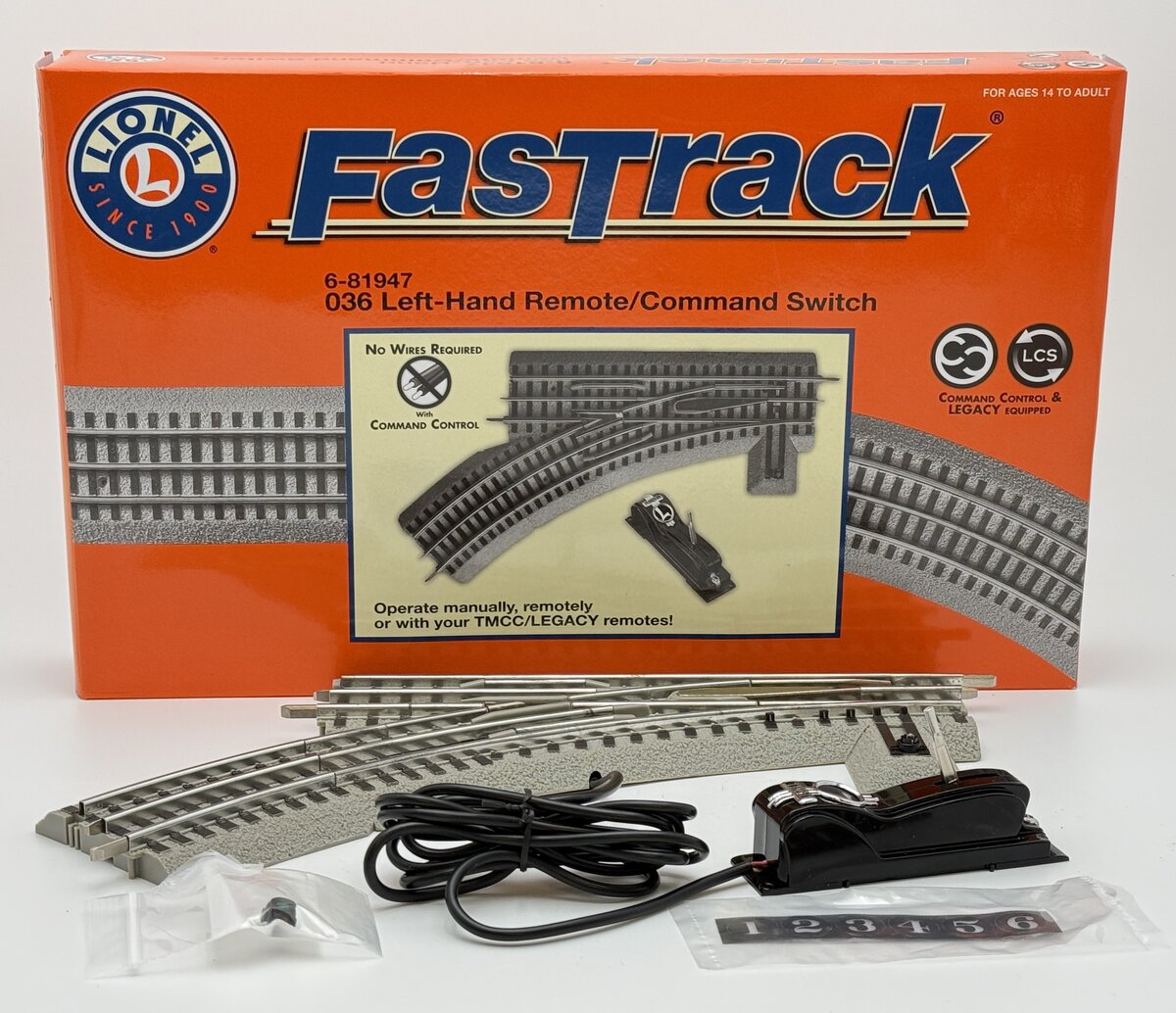 Lionel 6-81947 O-36 Remote Left Hand FasTrack Remote/Command Switch Turnout EX/Box