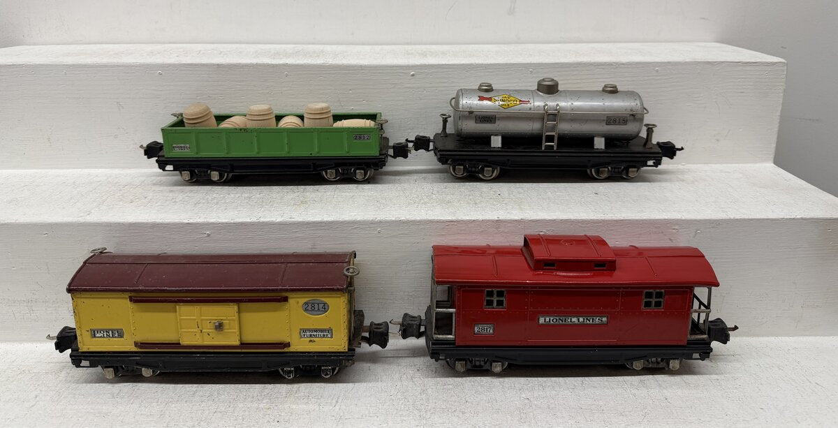Lionel Vintage O Tinplate Freight Cars: 2812, 2815, 2418 & 2817 [4] VG