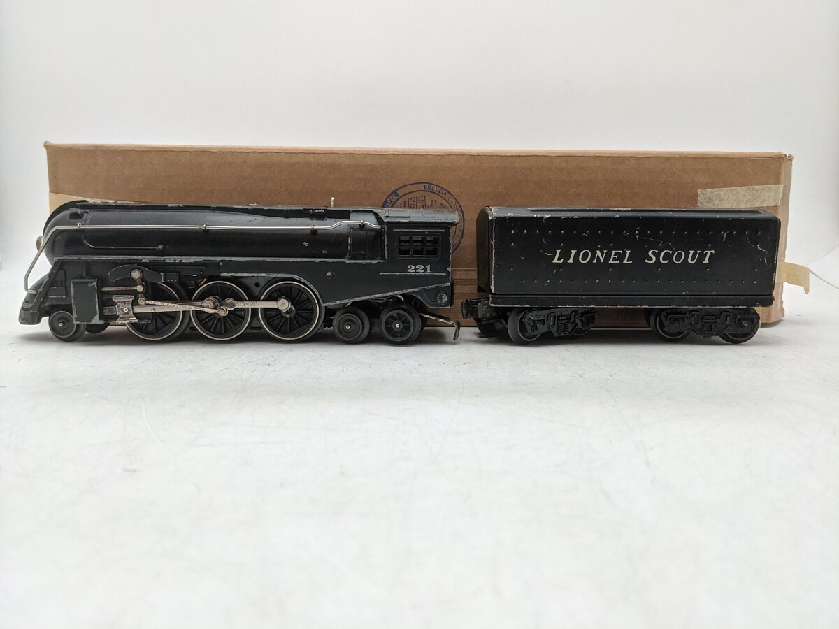 Lionel 221 Vintage O NYC Dreyfuss Black 2-6-4 Steam W/ Lionel Scout Tender VG/Box