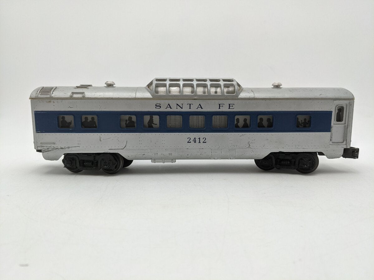 Lionel 2412 Vintage O Santa Fe Illuminated Blue Stripe Vista Dome Car VG