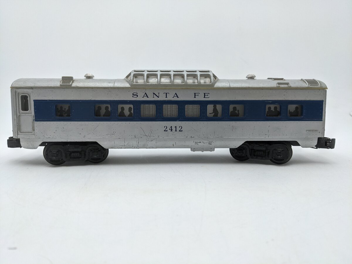 Lionel 2412 Vintage O Santa Fe Illuminated Blue Stripe Vista Dome Car VG