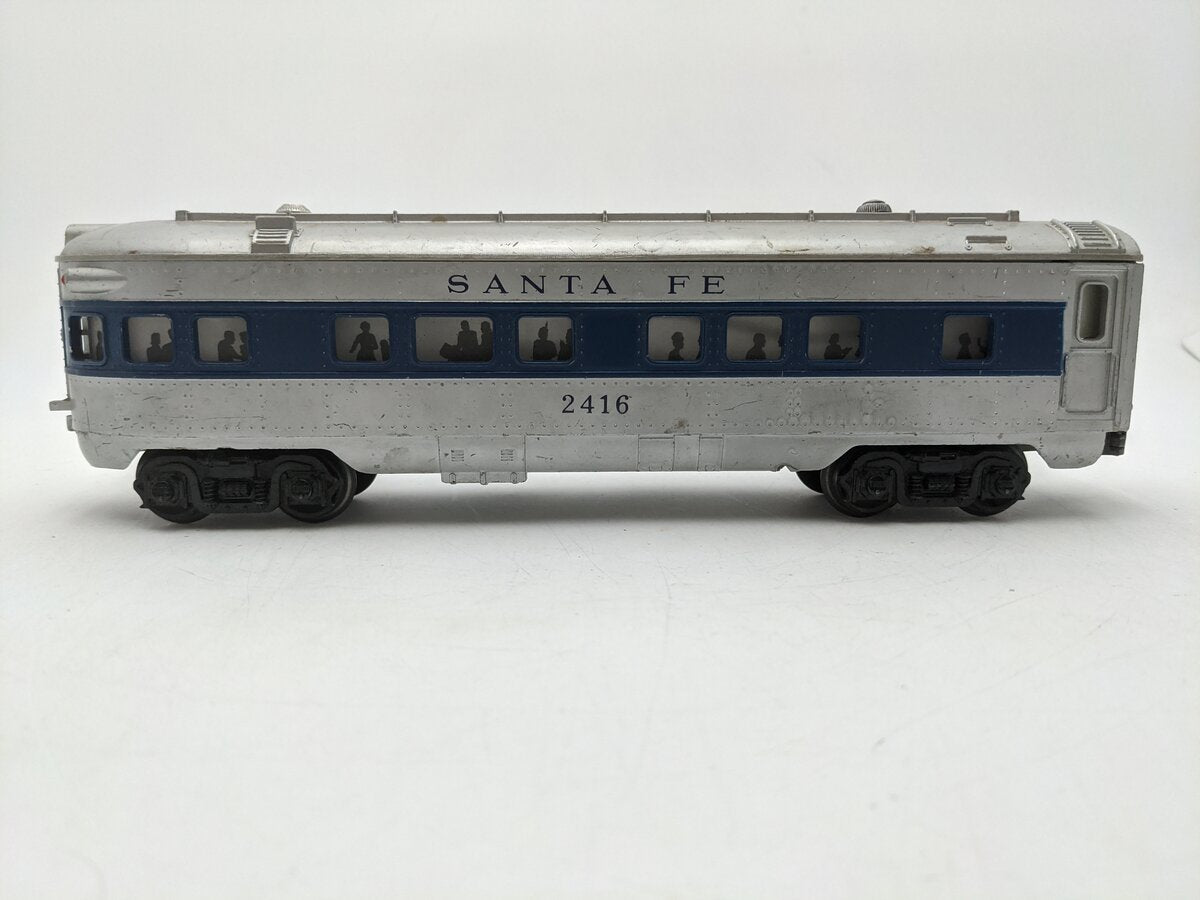 Lionel 2416 Vintage O Santa Fe Illuminated Blue Stripe Observation Car VG