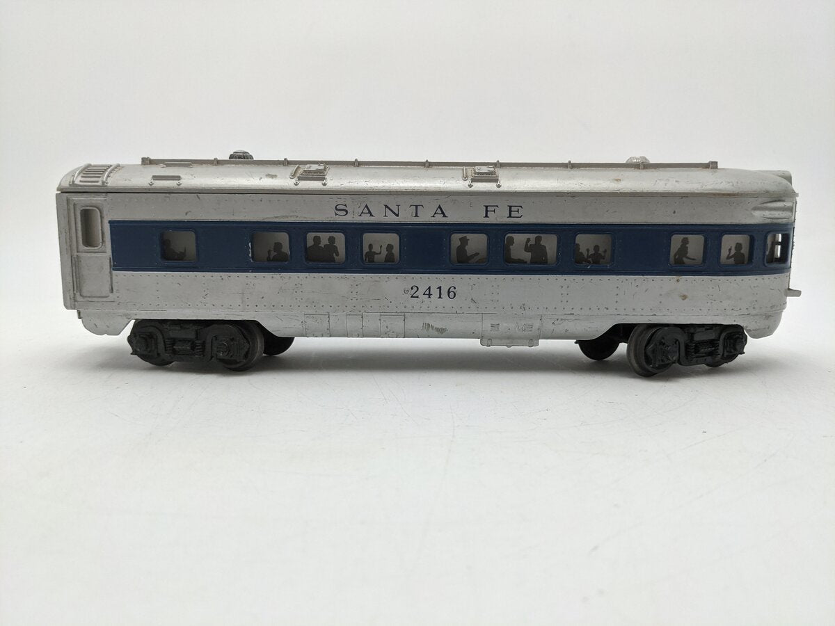 Lionel 2416 Vintage O Santa Fe Illuminated Blue Stripe Observation Car VG