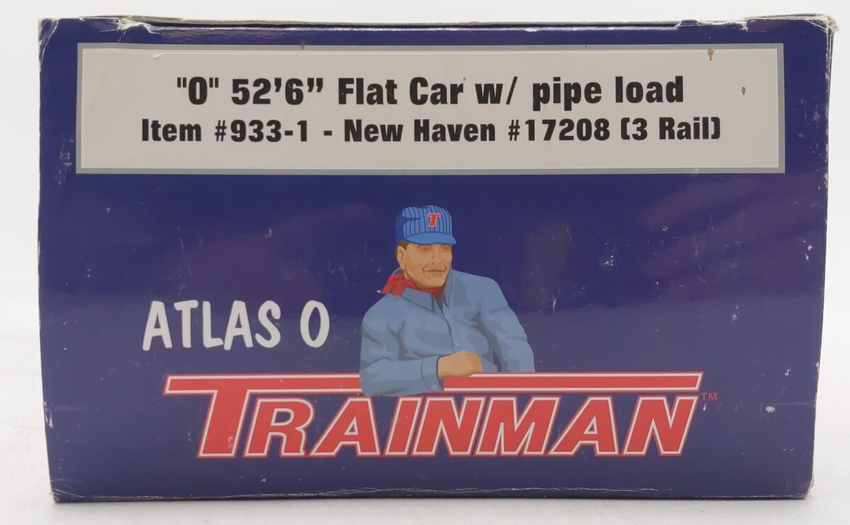 Atlas 933-1 O Gauge New Haven 52'6" Flatcar w/Pipe Load #17208 (3 Rail) EX/Box