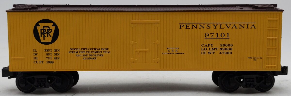 MTH 30-7809 O Pennsylvania Yellow & Brown Semi-Scale Reefer Car #97101 EX/Box