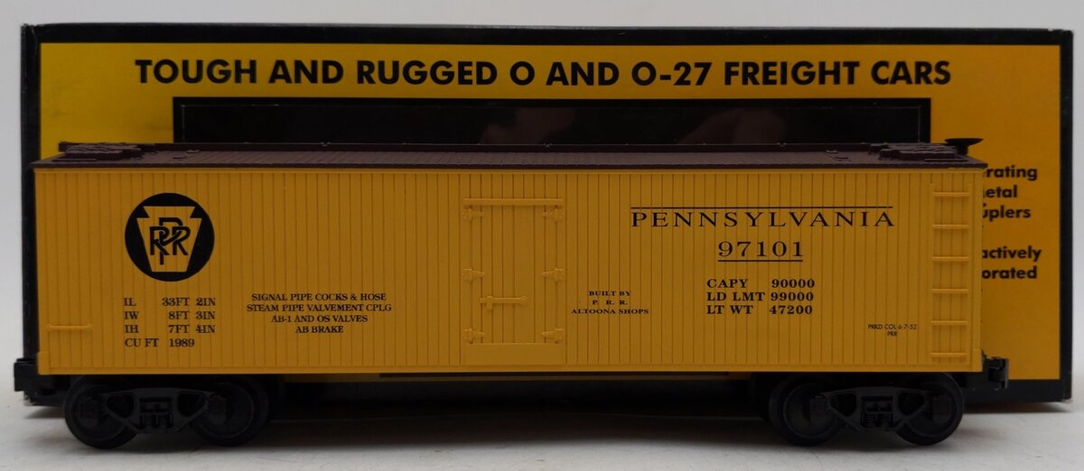 MTH 30-7809 O Pennsylvania Yellow & Brown Semi-Scale Reefer Car #97101 EX/Box