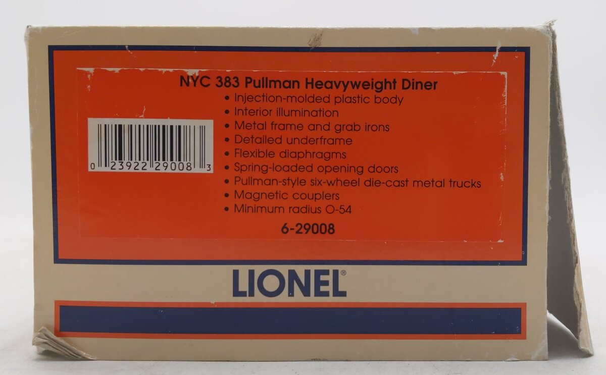 Lionel 6-29008 O Gauge New York Central Heavyweight Diner Car #383 LN/Box