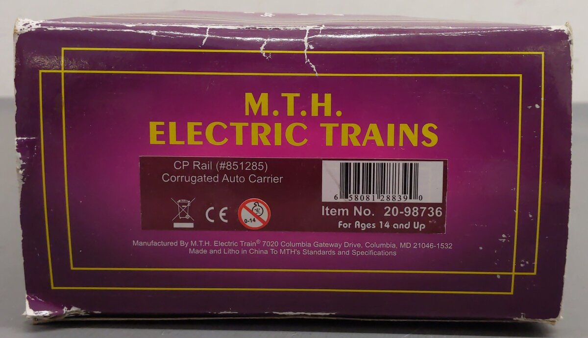 MTH 20-98736 CP Rail Corrugated Auto Carrier #851285 EX/Box