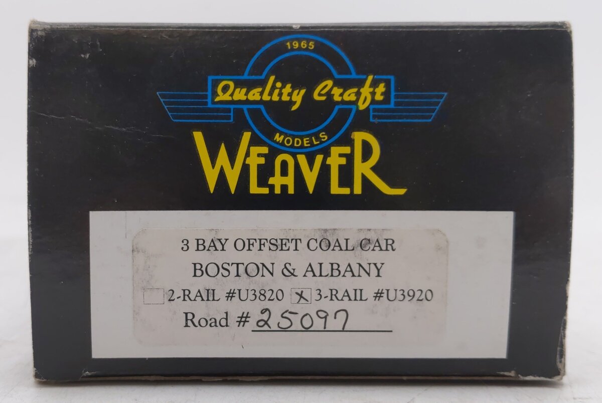 Weaver U3920 O Gauge Boston & Albany Coal Car #25097 -3 Rail EX/Box