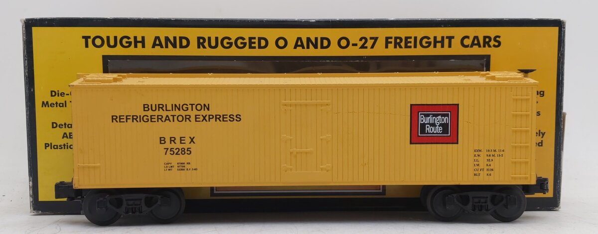 MTH 30-7806 O Gauge Burlington Semi-Scale Refrigerator Car #75285 EX/Box