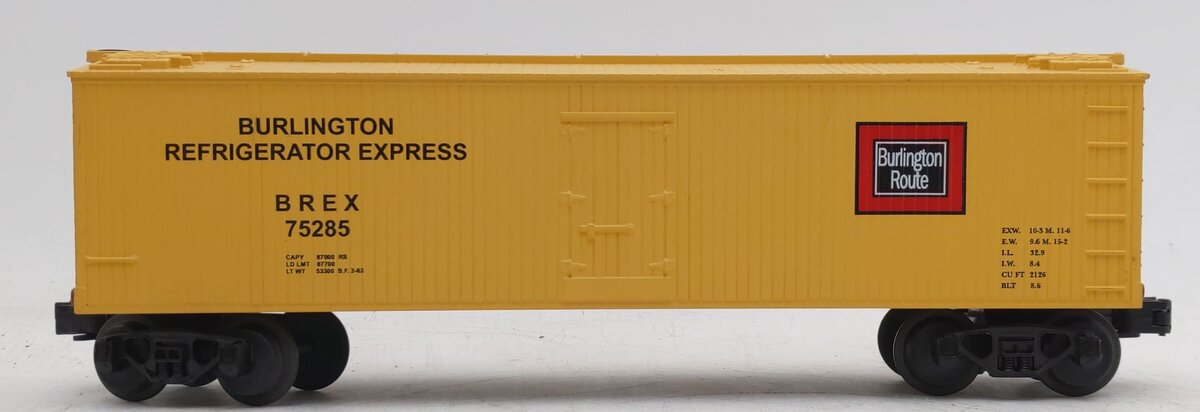 MTH 30-7806 O Gauge Burlington Semi-Scale Refrigerator Car #75285 EX/Box