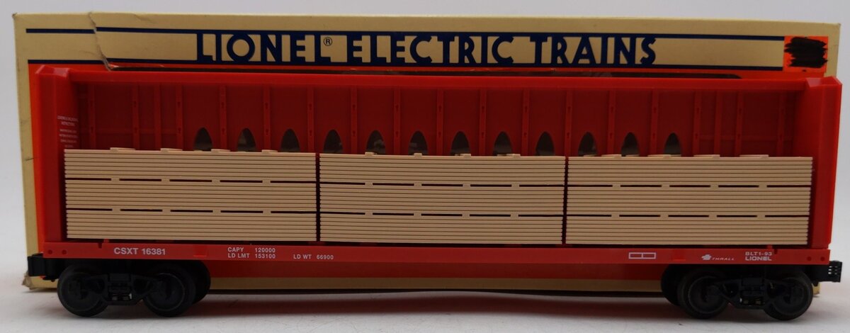 Lionel 6-16381 O Gauge CSXT Center I-Beam Flatcar w/ Wood Load EX/Box