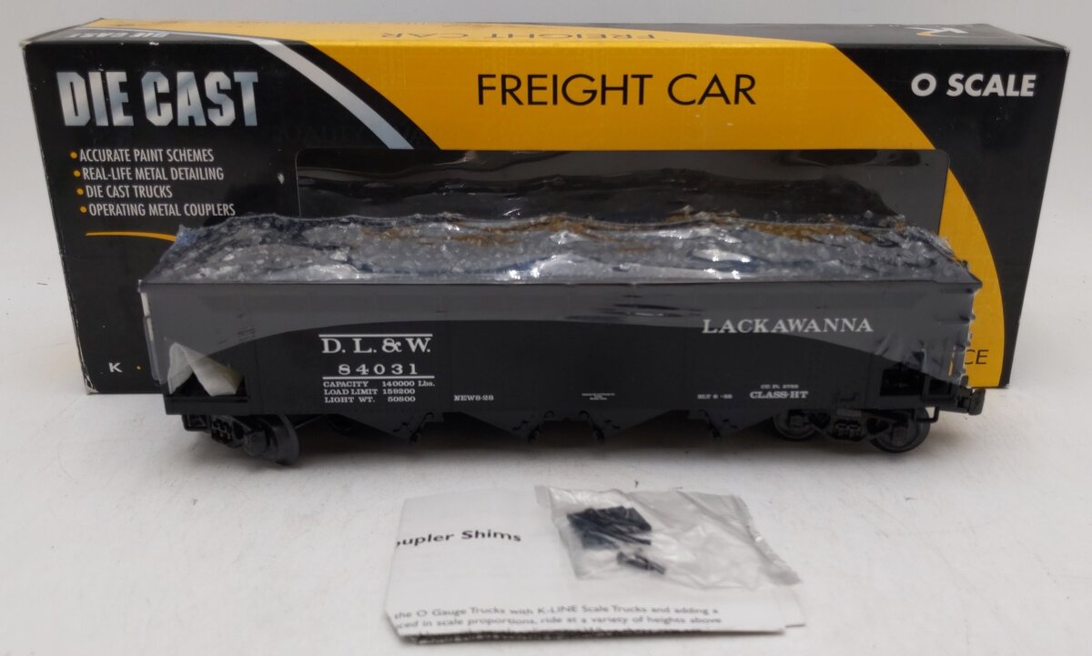 K-Line K623-1472 O Delaware, Lackawanna & Western 4-Bay Hopper w/ Load #84031 LN/Box
