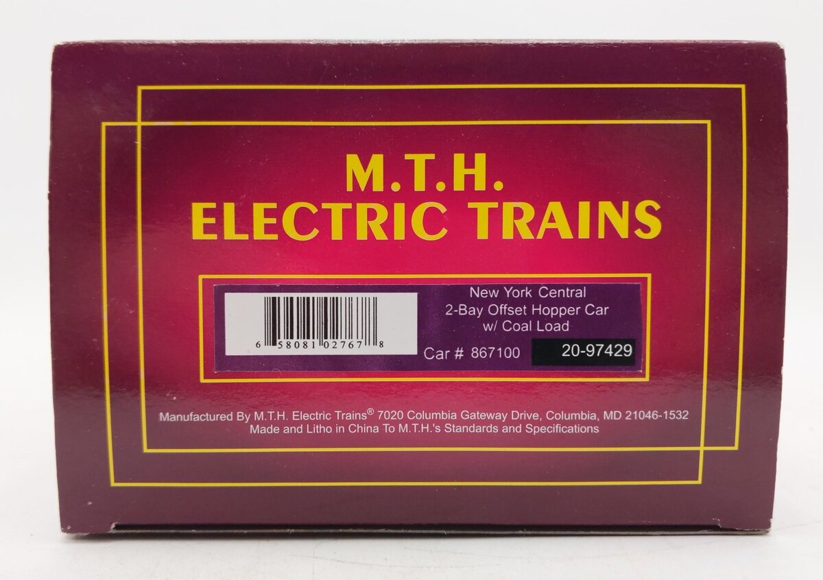 MTH 20-97429 O New York Central 2-Bay Offset Hopper Car w/ Coal Load #867100 LN/Box