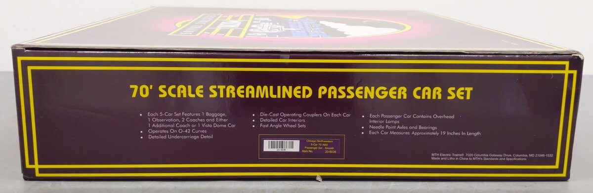 MTH 20-6536 O Gauge Chicago North Western 70' Streamlined Passenger Car Set EX/Box