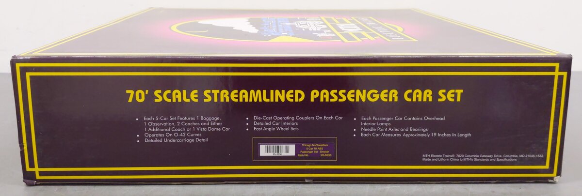 MTH 20-6536 O Gauge Chicago North Western 70' Streamlined Passenger Car Set EX/Box