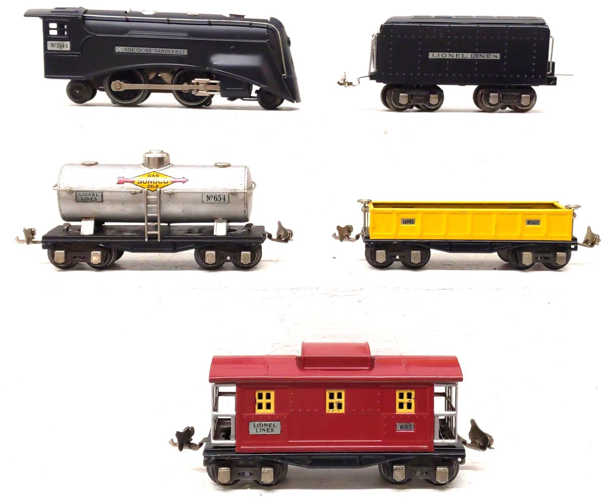 Lionel 292W Vintage O Commodore Vanderbilt Steam Loco set 264E w/652, 654, & 657 VG