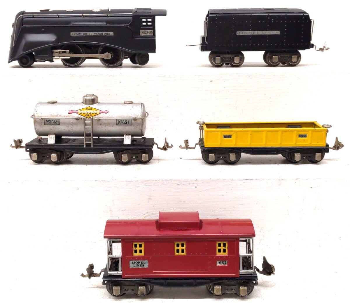 Lionel 292W Vintage O Commodore Vanderbilt Steam Loco set 264E w/652, 654, & 657 VG
