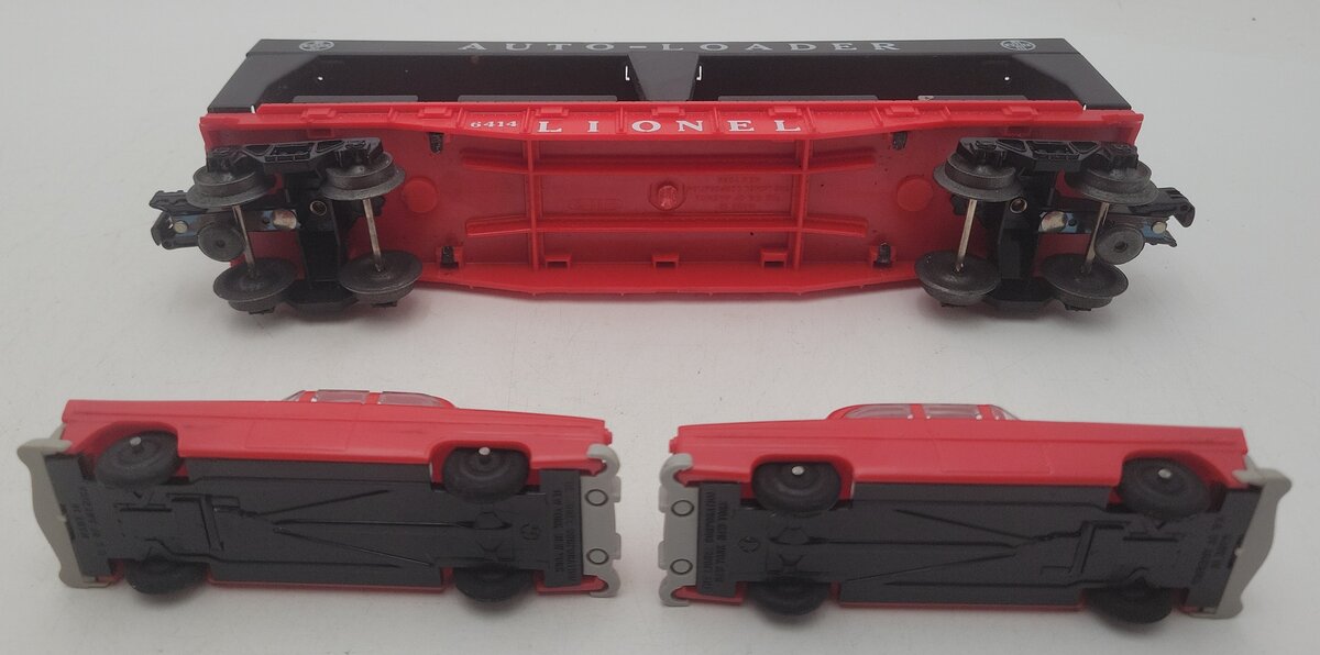 Lionel 6414 Vintage O Evans Autoloader with 4 Red Autos with Gray Bumpers VG/Box