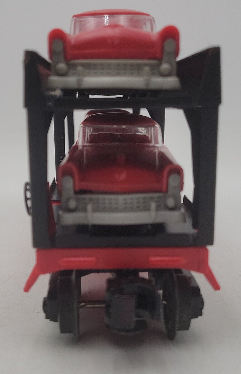 Lionel 6414 Vintage O Evans Autoloader with 4 Red Autos with Gray Bumpers VG/Box