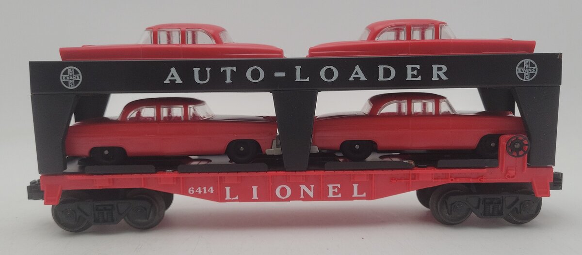Lionel 6414 Vintage O Evans Autoloader with 4 Red Autos with Gray Bumpers VG/Box