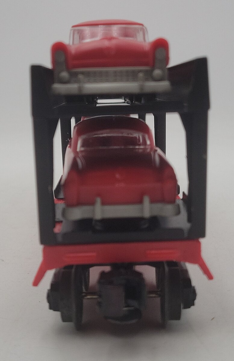 Lionel 6414 Vintage O Evans Autoloader with 4 Red Autos with Gray Bumpers VG/Box