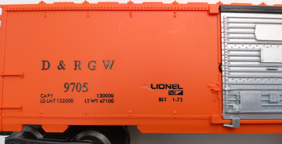Lionel 6-9705 O Gauge Denver & Rio Grande Western Box Car EX/Box