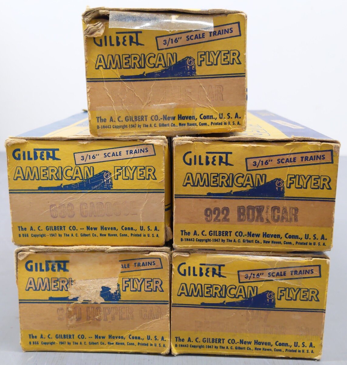 American Flyer S Assorted Freight Cars 940, 922, 929, 947, 638 [5] EX/Box