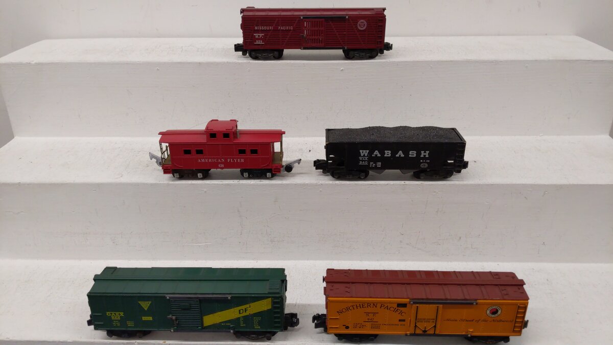 American Flyer S Assorted Freight Cars 940, 922, 929, 947, 638 [5] EX/Box