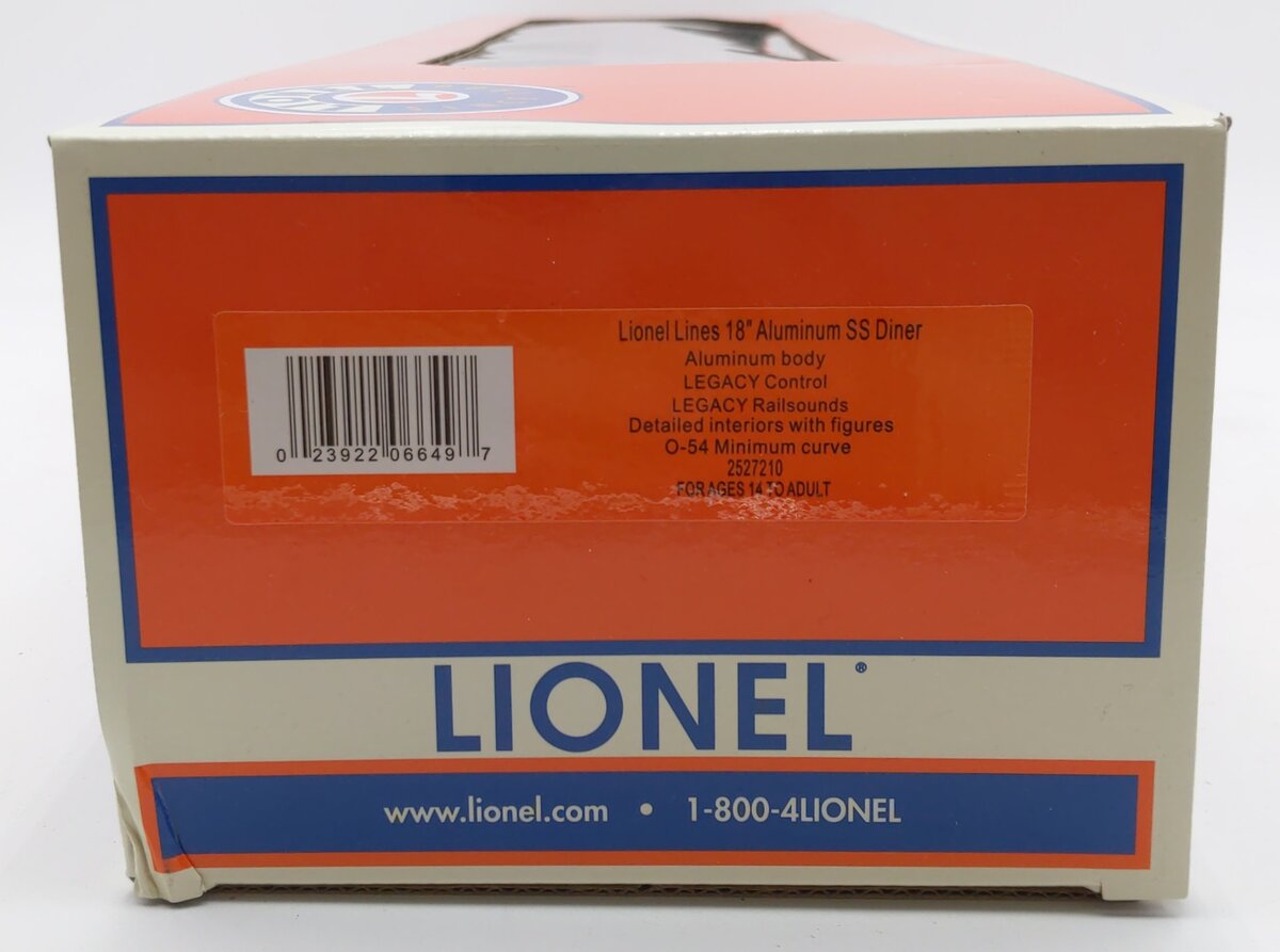 Lionel 2527210 O Lionel Lines 18'' Aluminum SS Diner Car #4500 LN/Box