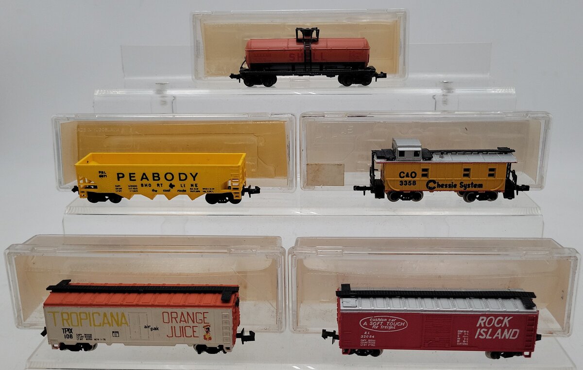 Model Power N Scale Assorted Freight Cars #32084,3358,1245,6671,106 [5] EX/Box