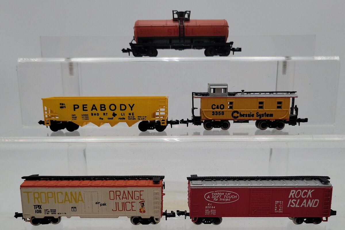Model Power N Scale Assorted Freight Cars #32084,3358,1245,6671,106 [5] EX/Box